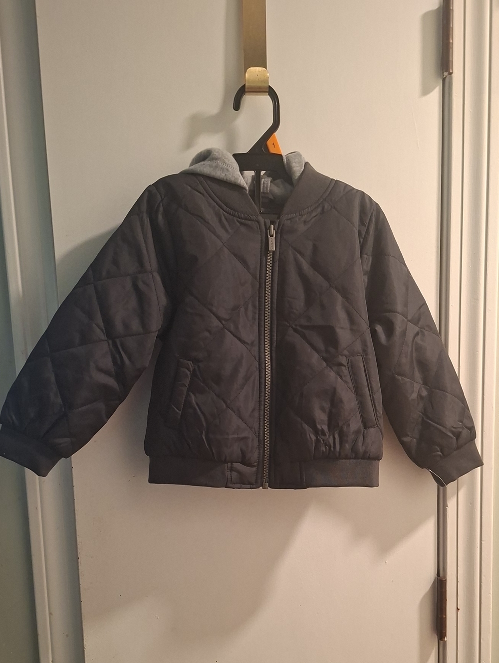 Kids Quilted Hooded Jacket - Dark Gray